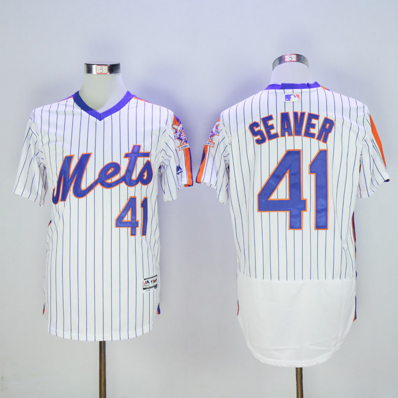 Men New York Mets #41 Seaver White Stripe Throwback Elite MLB Jerseys->new york mets->MLB Jersey